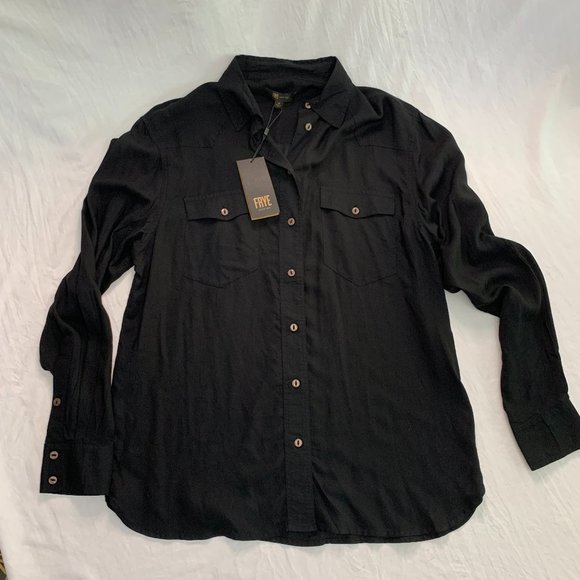 Frye Lightweight Button Up Western Rodeo Sheer Women’s Black Long Sleeve Medium - Picture 13 of 13
